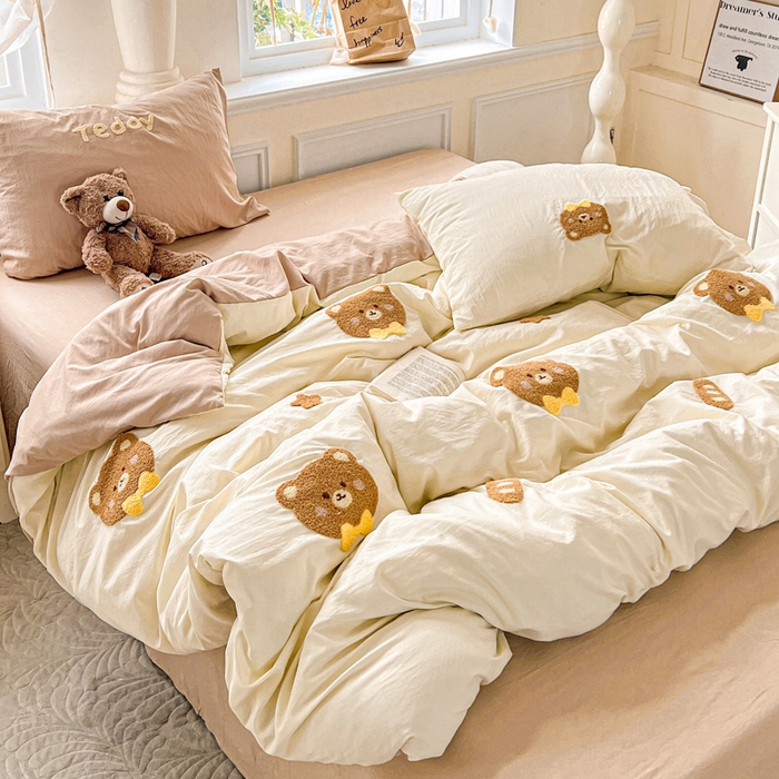 91家纺网 家纺一手货源 找家纺 海岛哥哥 2025新款云柔棉毛巾绣 四件套 毛巾绣-面包小熊