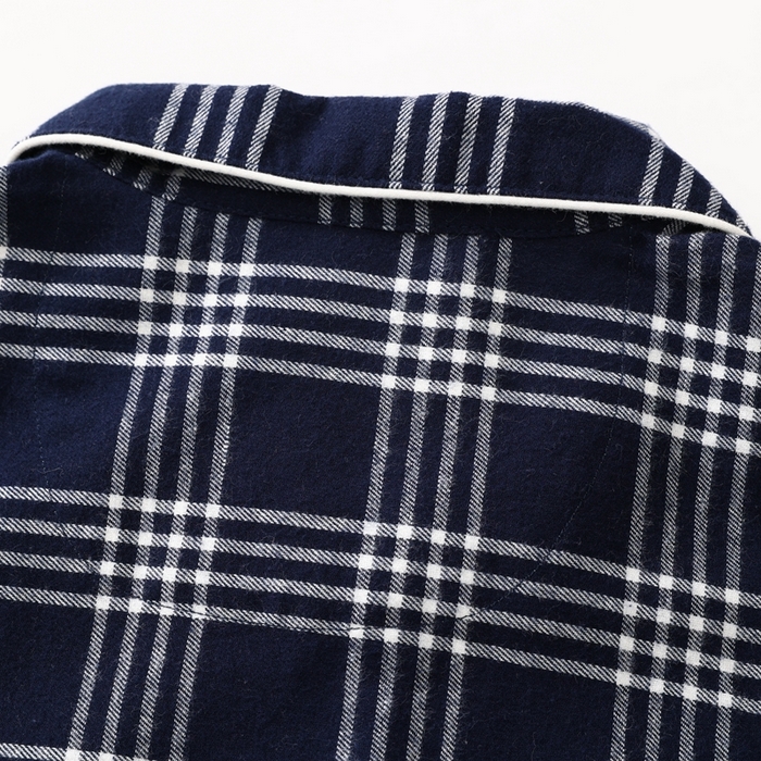 91家纺网 家纺一手货源 找家纺 伊嫚家居 2025新款无印日式双股全棉法兰绒家居服良品睡衣女纯棉直播秋冬款情侣睡衣 藏青色大格男