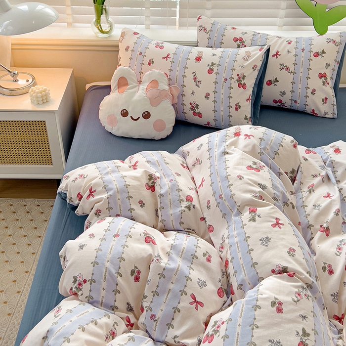 91家纺网 家纺一手货源 找家纺 王朝国际 2025新款直播热款有氧提花有氧双层纱碎花单被套 蓝颜