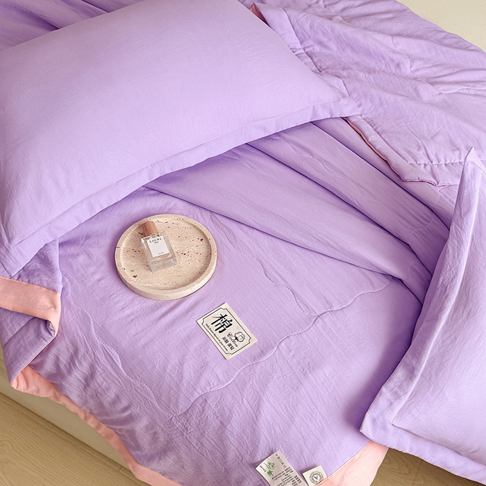91家纺网 家纺一手货源 找家纺 雪鲨家纺  2025新款A类水洗棉夏被新疆棉花夏凉被空调被可机洗薄被子被芯 紫色