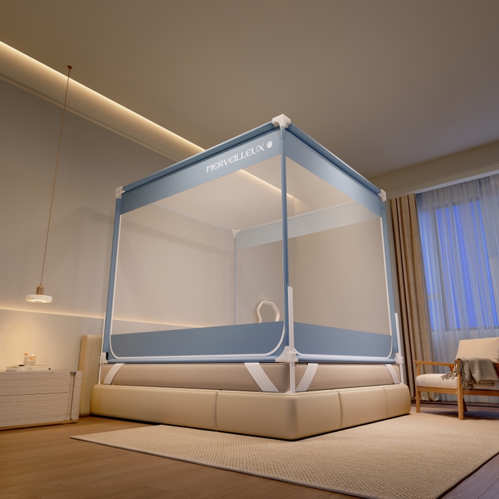 91家纺网 家纺一手货源 找家纺 卓尔居 2025新款成人坐床外穿蚊帐系列-光年熊猫带压脚 光年蓝