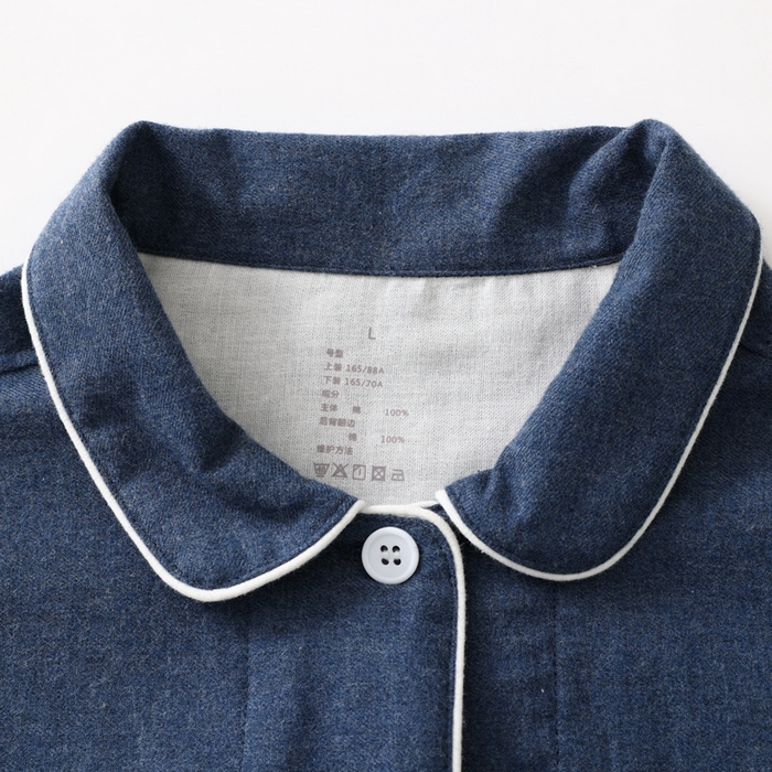 91家纺网 家纺一手货源 找家纺 伊嫚家居 2025新款无印日式双股全棉法兰绒家居服良品睡衣女纯棉直播秋冬款情侣睡衣 海军蓝纯色女