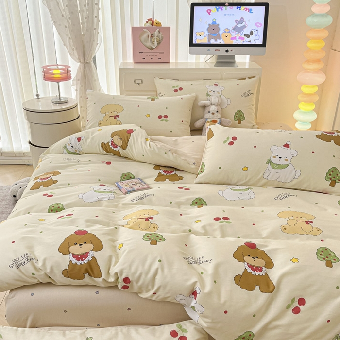 91家纺网 家纺一手货源 找家纺 晨希家居 2025新款全棉卡通活性印花四件套-犬梦物语