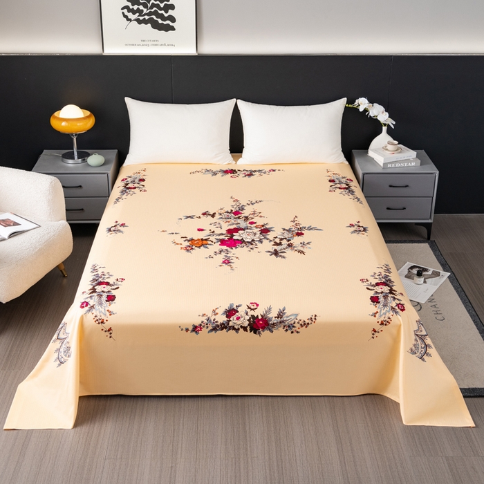 91家纺网 家纺一手货源 找家纺 居美良品 2025新款国民老上海床单 经典牡丹-米黄