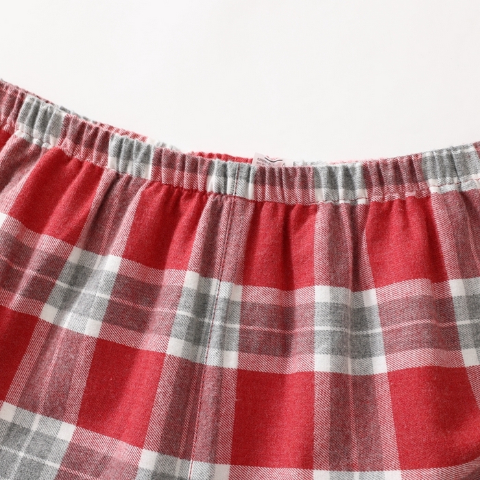 91家纺网 家纺一手货源 找家纺 伊嫚家居 2025新款无印日式双股全棉法兰绒家居服良品睡衣女纯棉直播秋冬款情侣睡衣 灰红色