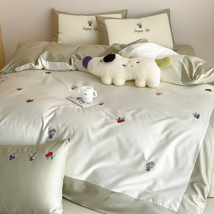 91家纺网 家纺一手货源 找家纺 时亿 2025新款100支长绒棉春夏拼接款四件套 水果派对