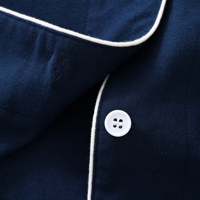 91家纺网 家纺一手货源 找家纺 伊嫚家居 2025新款无印日式双股全棉法兰绒家居服良品睡衣女纯棉直播秋冬款情侣睡衣 纯藏青色男