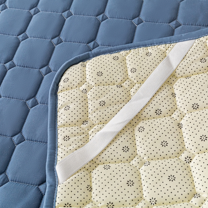 91家纺网 家纺一手货源 找家纺 欧邦 2025春夏新款四季款无印风纯色水洗棉床褥榻榻米床垫 床笠-深蓝