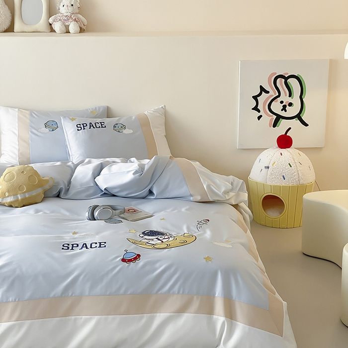 91家纺网 家纺一手货源 找家纺 （总）星野 2025新款超柔天丝棉精致刺绣贴布绣四件套-星际梦