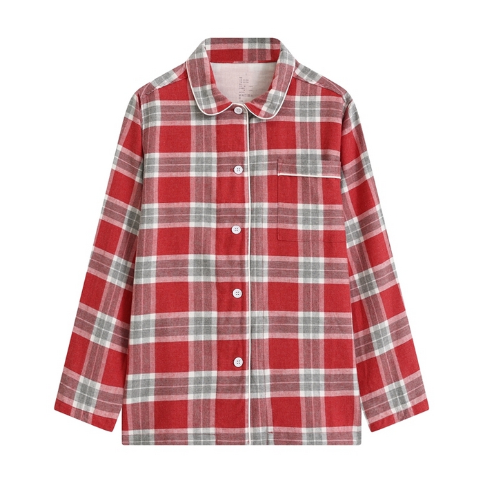 91家纺网 家纺一手货源 找家纺 伊嫚家居 2025新款无印日式双股全棉法兰绒家居服良品睡衣女纯棉直播秋冬款情侣睡衣 灰红色