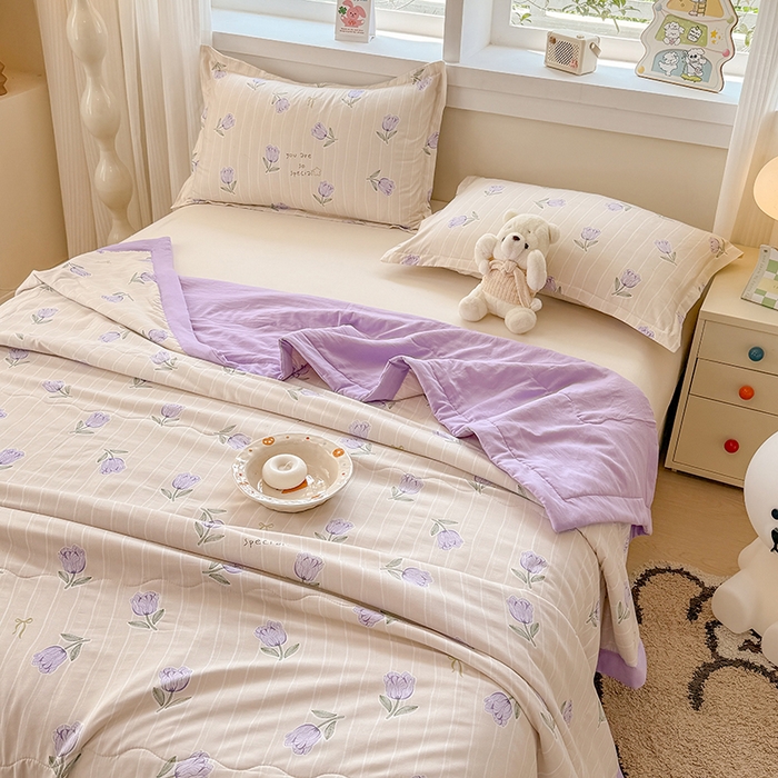 91家纺网 家纺一手货源 找家纺 雪鲨家纺  2025新款A类水洗棉夏被新疆棉花夏凉被空调被可机洗薄被子被芯 郁金香紫