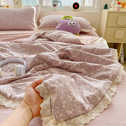 91家纺网 家纺一手货源 找家纺 （总）一比一家纺 2025新款云感皱皱纱全棉花边款夏被四件套【控价109元】
