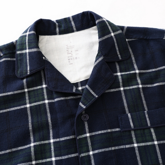 91家纺网 家纺一手货源 找家纺 伊嫚家居 2025新款无印日式双股全棉法兰绒家居服良品睡衣女纯棉直播秋冬款情侣睡衣 深绿色图案女