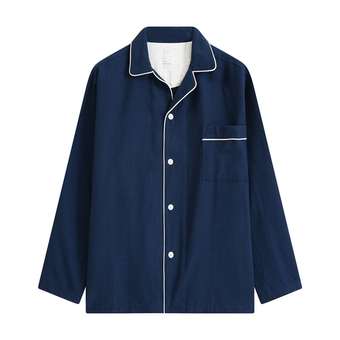 91家纺网 家纺一手货源 找家纺 伊嫚家居 2025新款无印日式双股全棉法兰绒家居服良品睡衣女纯棉直播秋冬款情侣睡衣 纯藏青色男