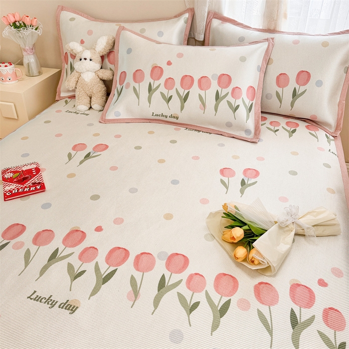 91家纺网 家纺一手货源 找家纺 典曼家纺 2025新款600D数码印花冰藤席席子凉席-床席款 浪漫郁金香