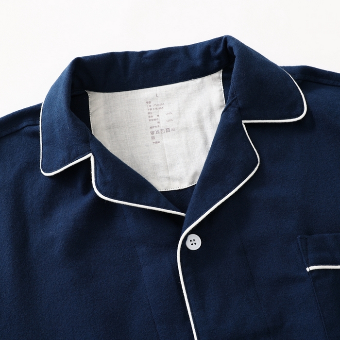 91家纺网 家纺一手货源 找家纺 伊嫚家居 2025新款无印日式双股全棉法兰绒家居服良品睡衣女纯棉直播秋冬款情侣睡衣 纯藏青色男