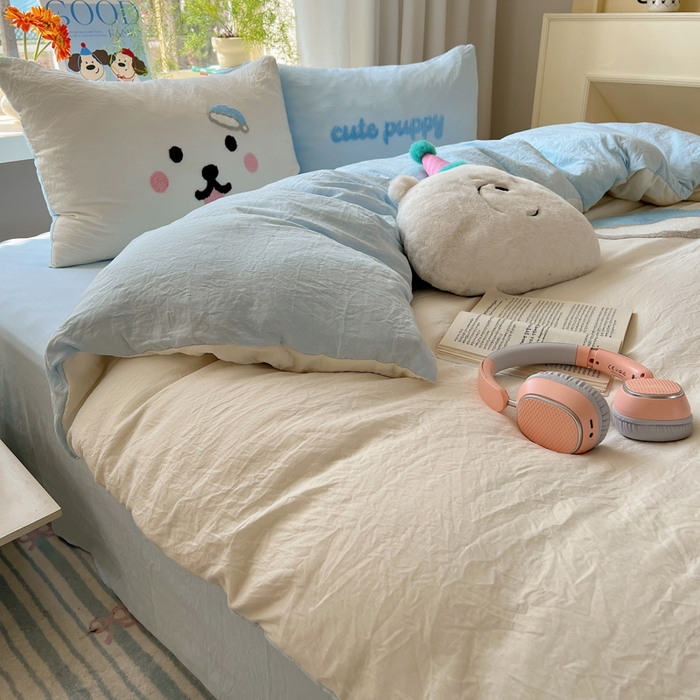 91家纺网 家纺一手货源 找家纺 （总）顾里家纺 2025新款甜系表情包云朵棉毛巾绣四件套