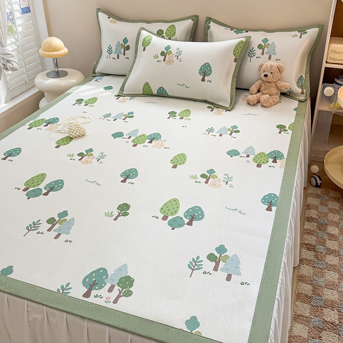 91家纺网 家纺一手货源 找家纺 典曼家纺 2025新款600D数码印花冰藤席席子凉席-床席款 森林小熊