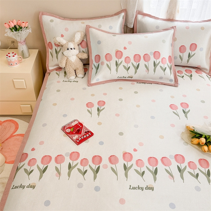 91家纺网 家纺一手货源 找家纺 典曼家纺 2025新款600D数码印花冰藤席席子凉席-床席款 浪漫郁金香