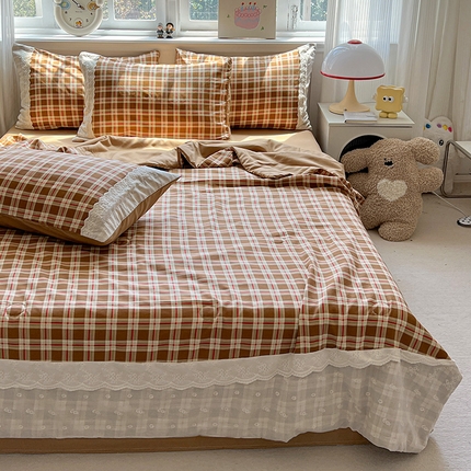 妖妖家纺 2025复古蕾丝公主糯糯夏凉被四件套 可可麦芬