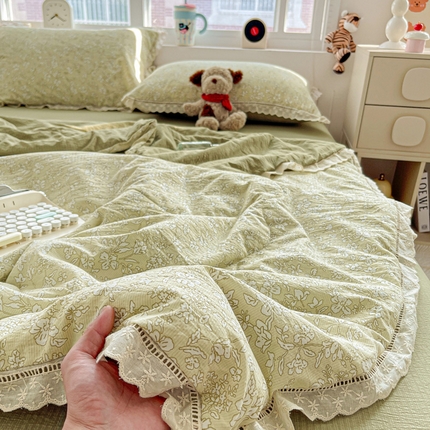 91家纺网 家纺一手货源 找家纺 （总）一比一家纺 2025新款云感皱皱纱全棉花边款夏被四件套【控价109元】