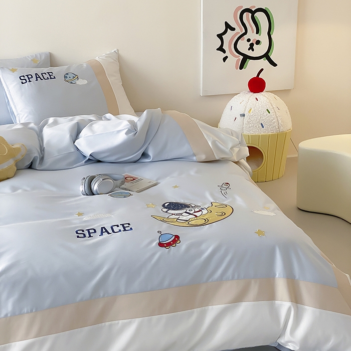 91家纺网 家纺一手货源 找家纺 （总）星野 2025新款超柔天丝棉精致刺绣贴布绣四件套-星际梦