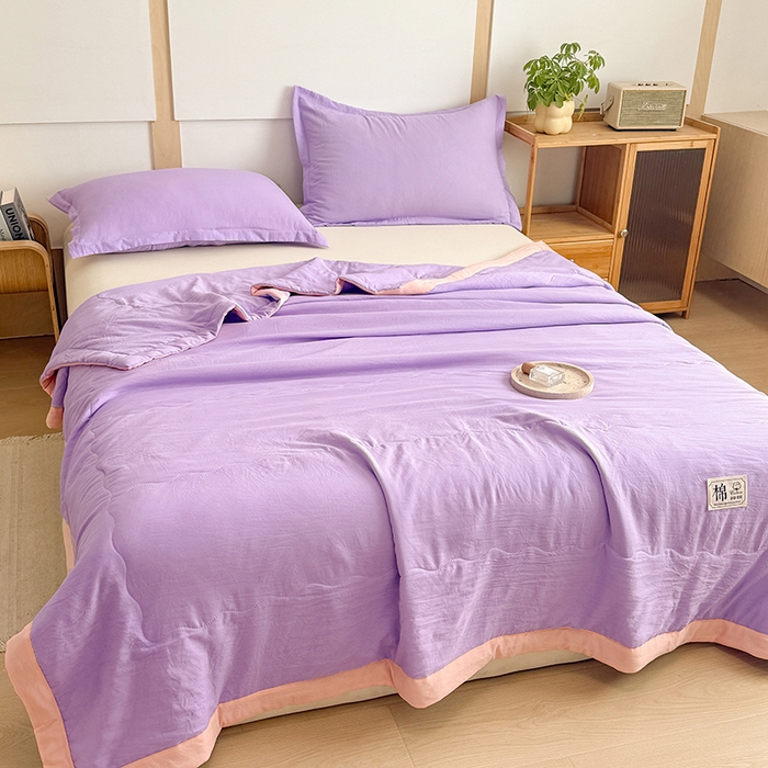 91家纺网 家纺一手货源 找家纺 雪鲨家纺  2025新款A类水洗棉夏被新疆棉花夏凉被空调被可机洗薄被子被芯 紫色