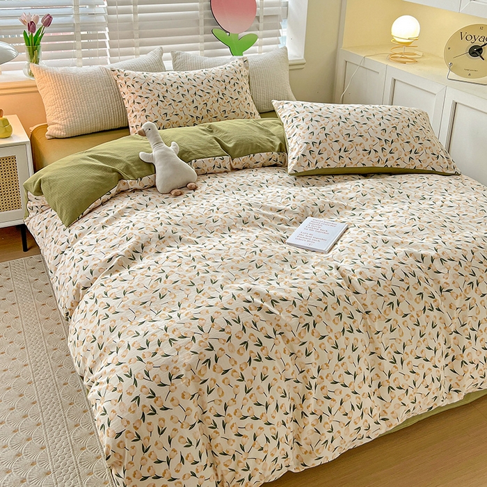 91家纺网 家纺一手货源 找家纺 王朝国际 2025新款直播热款有氧提花有氧双层纱碎花单被套 白荔