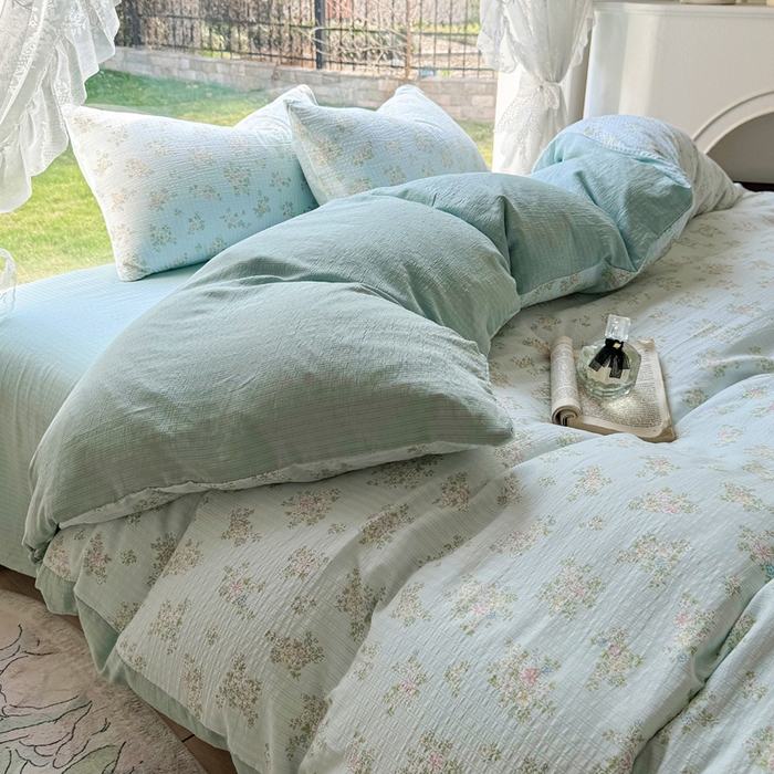 91家纺网 家纺一手货源 找家纺 王朝国际 2025新款直播热款有氧提花有氧双层纱碎花单被套 兰亭