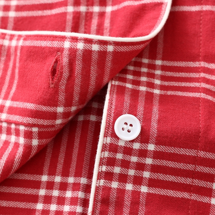 91家纺网 家纺一手货源 找家纺 伊嫚家居 2025新款无印日式双股全棉法兰绒家居服良品睡衣女纯棉直播秋冬款情侣睡衣 红色大格