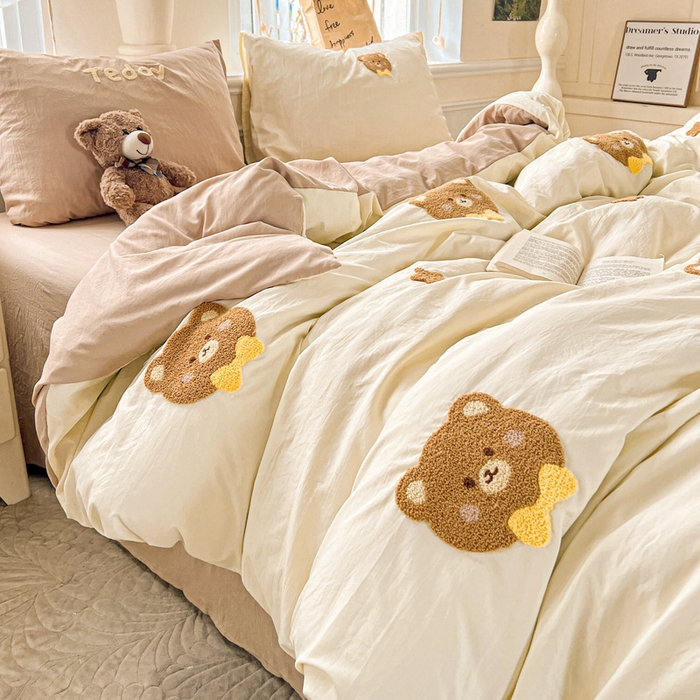 91家纺网 家纺一手货源 找家纺 海岛哥哥 2025新款云柔棉毛巾绣 四件套 毛巾绣-面包小熊