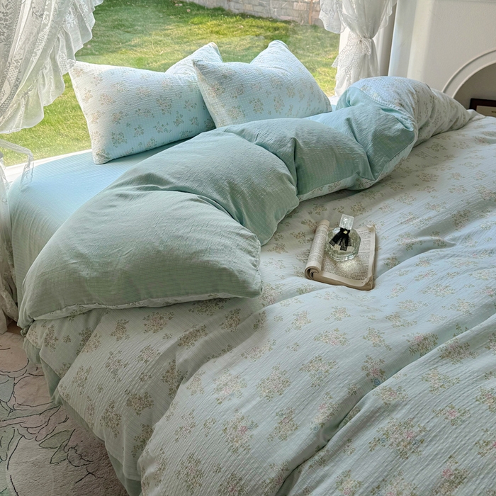 91家纺网 家纺一手货源 找家纺 王朝国际 2025新款直播热款有氧提花有氧双层纱碎花单被套 兰亭