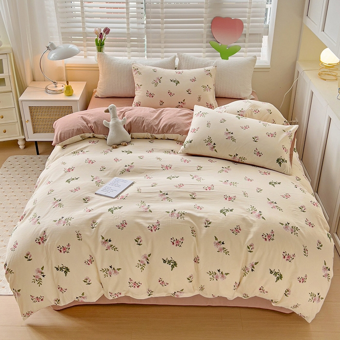 91家纺网 家纺一手货源 找家纺 王朝国际 2025新款直播热款有氧提花有氧双层纱碎花单被套 清欢