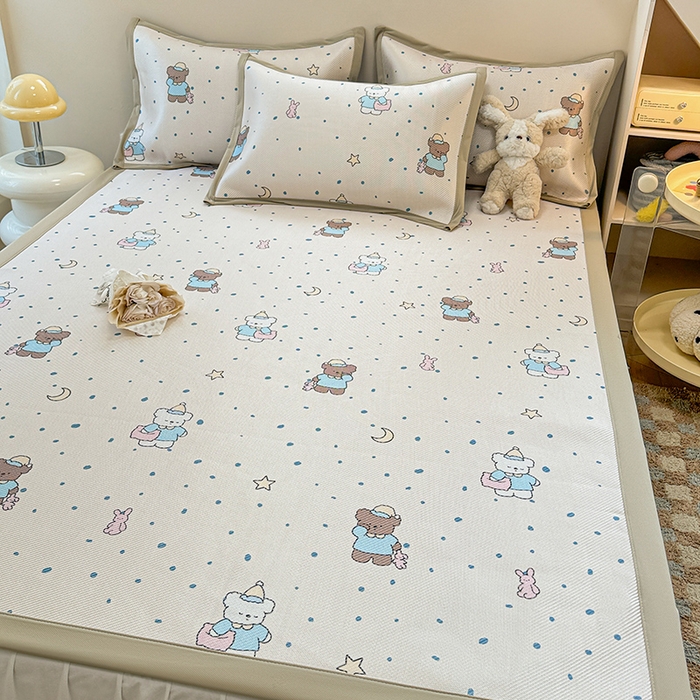 91家纺网 家纺一手货源 找家纺 典曼家纺 2025新款600D数码印花冰藤席席子凉席-床席款 睡意朦胧