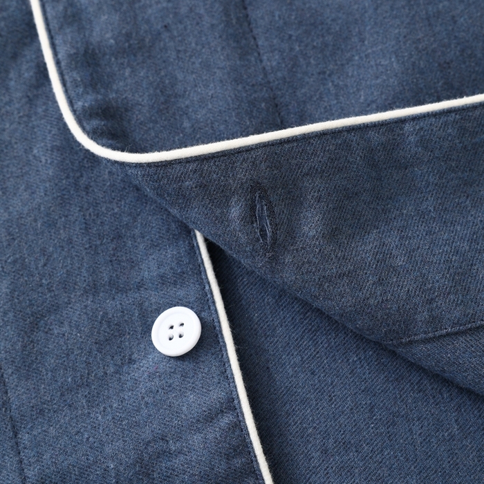 91家纺网 家纺一手货源 找家纺 伊嫚家居 2025新款无印日式双股全棉法兰绒家居服良品睡衣女纯棉直播秋冬款情侣睡衣 海军蓝纯色男