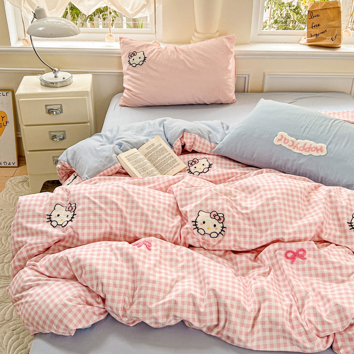 91家纺网 家纺一手货源 找家纺 海岛哥哥 2025新款云柔棉毛巾绣 四件套 毛巾绣-萌萌猫咪