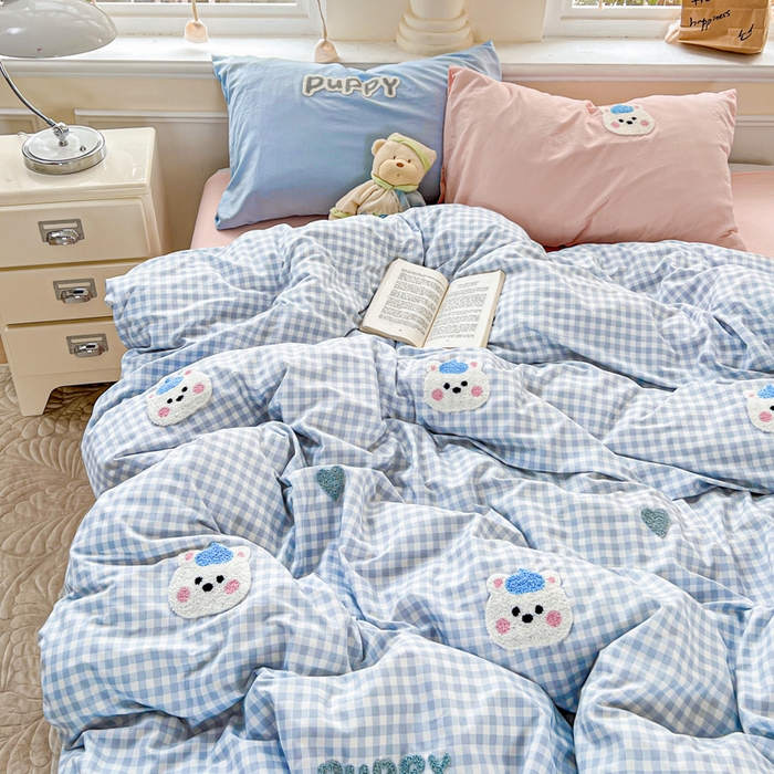 91家纺网 家纺一手货源 找家纺 海岛哥哥 2025新款云柔棉毛巾绣 四件套 毛巾绣-帽子小狗