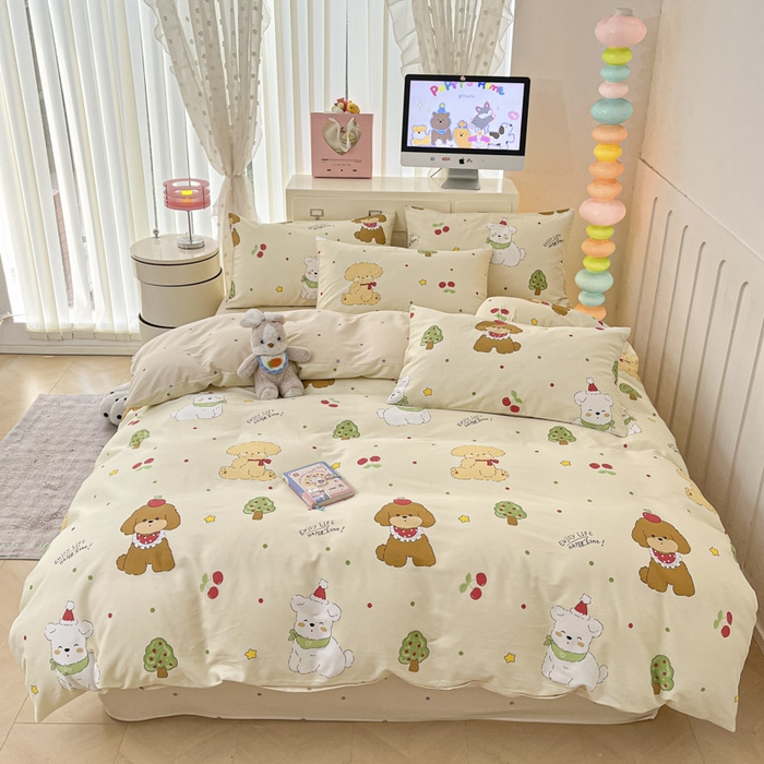 91家纺网 家纺一手货源 找家纺 晨希家居 2025新款全棉卡通活性印花四件套-犬梦物语