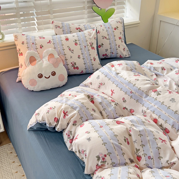 91家纺网 家纺一手货源 找家纺 王朝国际 2025新款直播热款有氧提花有氧双层纱碎花单被套 蓝颜