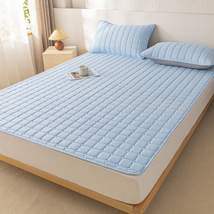 91家纺网 家纺一手货源 找家纺 欧邦 2025春夏新款四季款无印风纯色水洗棉床褥榻榻米床垫 床垫-天蓝