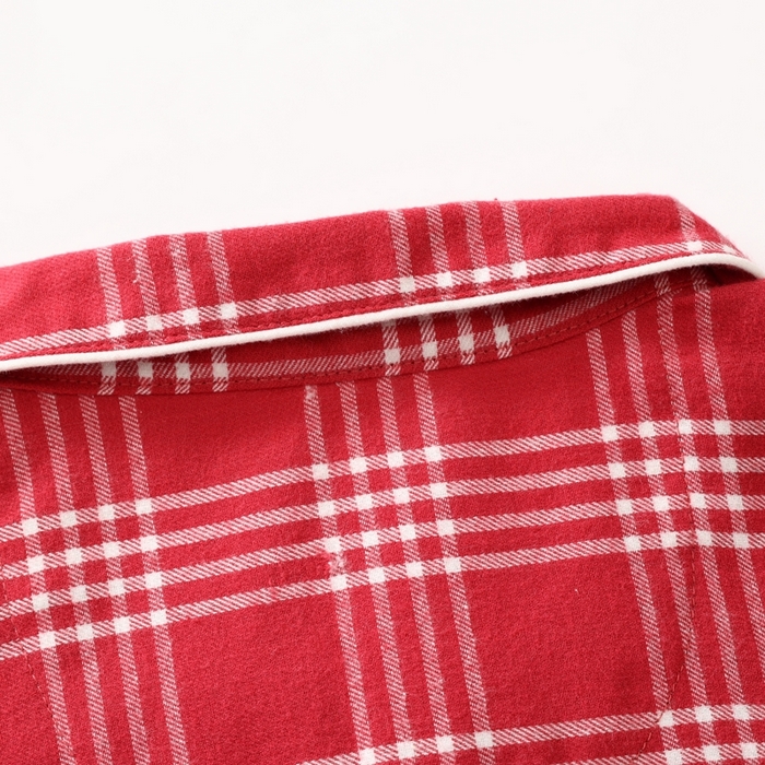 91家纺网 家纺一手货源 找家纺 伊嫚家居 2025新款无印日式双股全棉法兰绒家居服良品睡衣女纯棉直播秋冬款情侣睡衣 红色大格