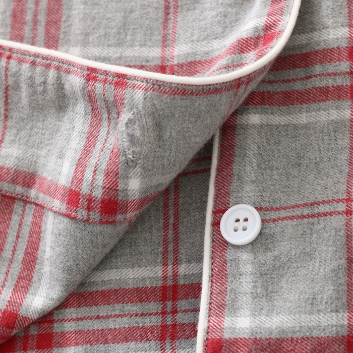 91家纺网 家纺一手货源 找家纺 伊嫚家居 2025新款无印日式双股全棉法兰绒家居服良品睡衣女纯棉直播秋冬款情侣睡衣 混灰色大格女