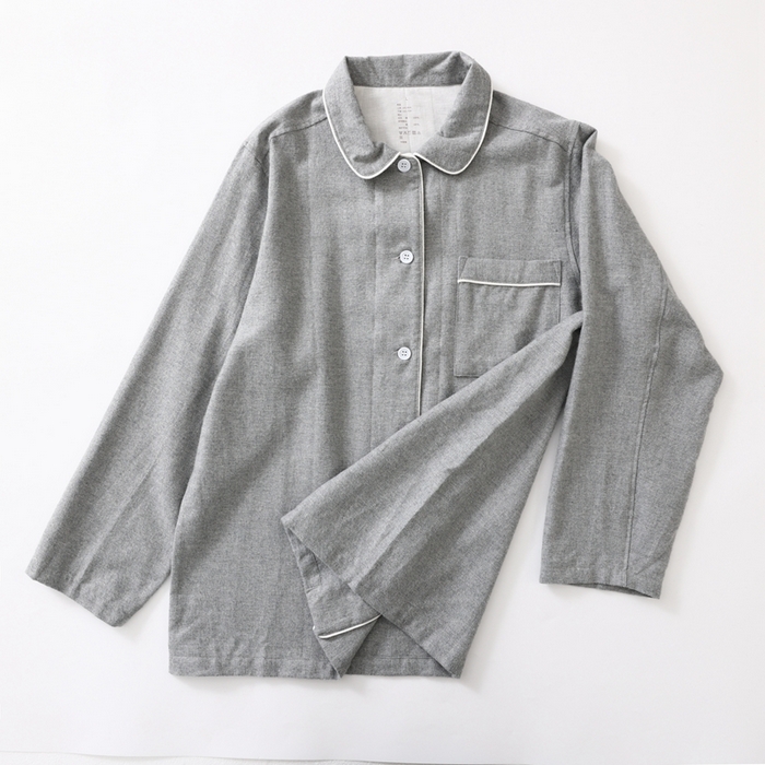 91家纺网 家纺一手货源 找家纺 伊嫚家居 2025新款无印日式双股全棉法兰绒家居服良品睡衣女纯棉直播秋冬款情侣睡衣 纯麻灰女