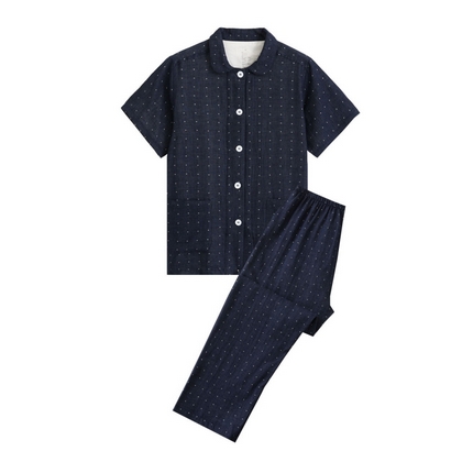 91家纺网 家纺一手货源 找家纺 （总）伊嫚家居 2024新款无印风良品水洗全棉双层纱睡衣女纯棉短袖长裤纯棉夏季情侣家居服