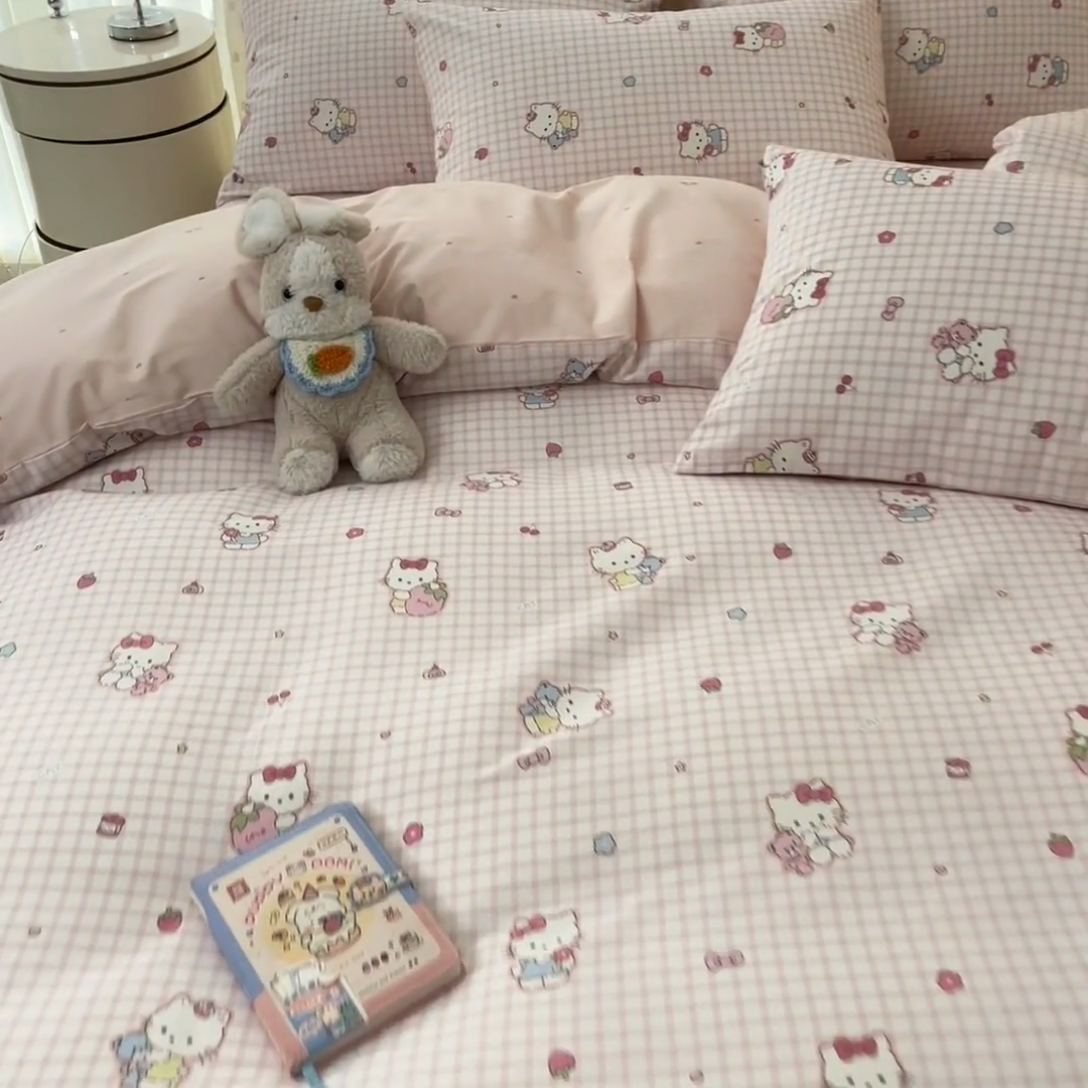 91家纺网 家纺一手货源 找家纺 晨希家居 2025新款全棉卡通印花简约款单被套-奶芙猫