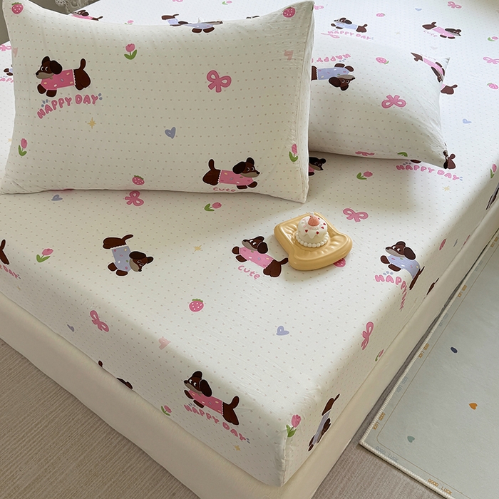 91家纺网 家纺一手货源 找家纺 十一家居 2025新款ins韩系卡通印花亲肤水洗棉床笠 欢乐伙伴