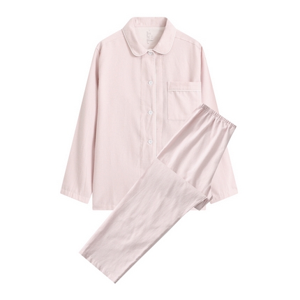 伊嫚家居 2025新款无印日式双股全棉法兰绒家居服良品睡衣女纯棉直播秋冬款情侣睡衣 素粉拼图