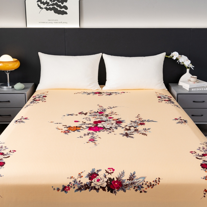 91家纺网 家纺一手货源 找家纺 居美良品 2025新款国民老上海床单 经典牡丹-米黄