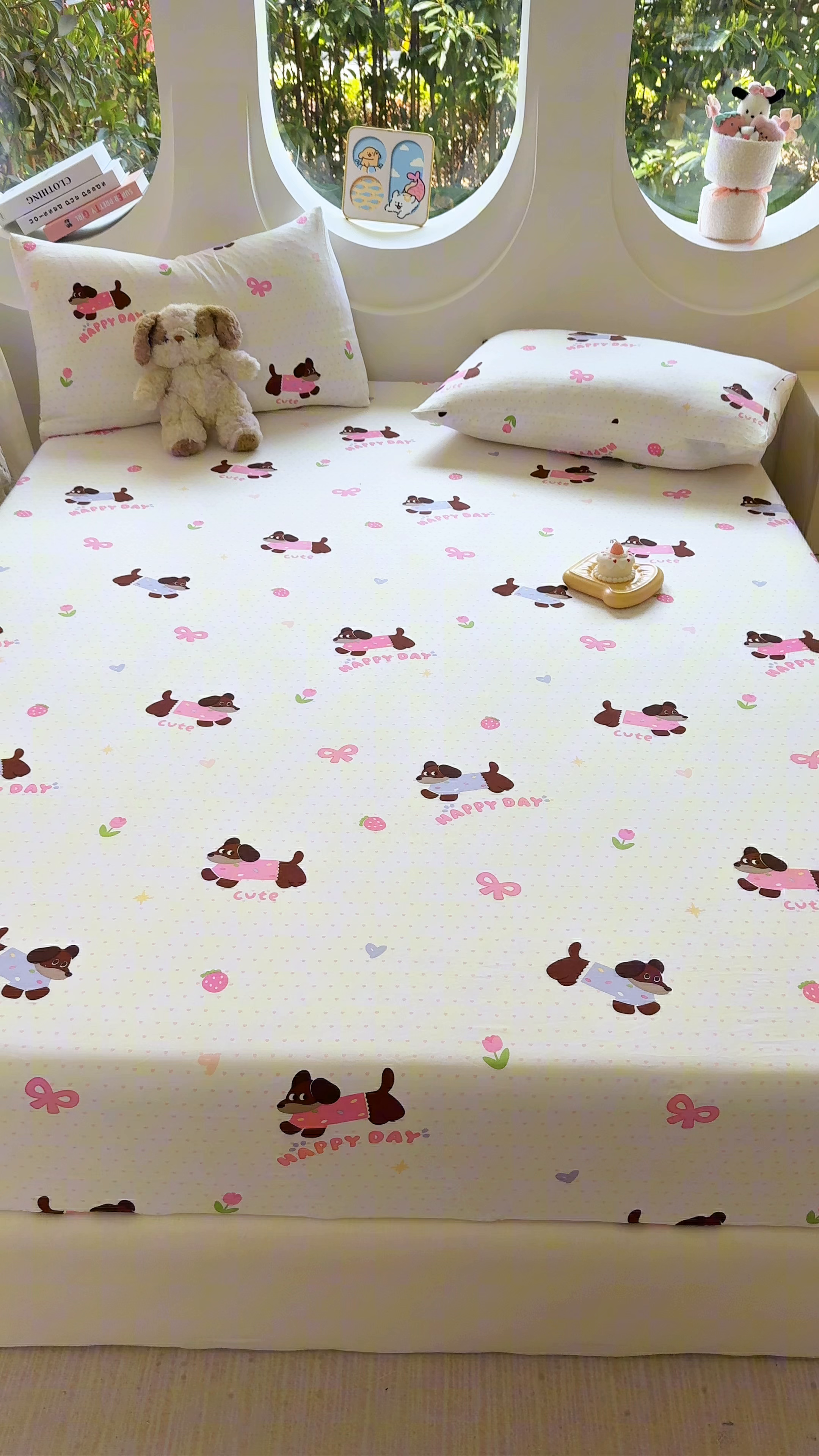 91家纺网 家纺一手货源 找家纺 十一家居 2025新款ins韩系卡通印花亲肤水洗棉床笠 欢乐伙伴