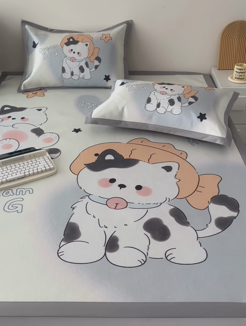 91家纺网 家纺一手货源 找家纺 倾慕家纺 800D数码大版冰丝凉席 爱心小猫